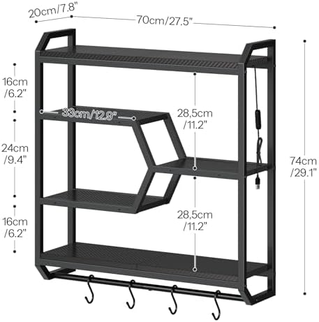 HOOBRO Gaming Floating Shelf with LED Lights, 27.5" LED Wall Mounted Shelf with Hanging Rod & 4 S-Hooks, 4-Tier Hanging Display Rack, for Living Room, Gaming Room, Black BB71DBJ01 - Image 2