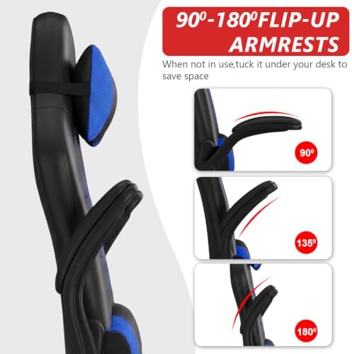 BestOffice | Gaming Chair | Blue | PU Leather | with Lumbar Support | Ergonomic Racing Style Desk Chair with Recline, Padded Armrests, Headrest, Swivel & Caster Wheels | for Gamers, Home, Office - Image 5