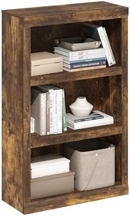 Furinno Rail Book Shelf, 3-Tier Classic Style Bookshelf, Bookcase with Open Shelf, 10.1 x 24.6 x 39, for Organization and Storage, for Living Room, Bedroom, Home Office, Amber Pine by Furinno-FitsYourSpaceFitsYourBudget