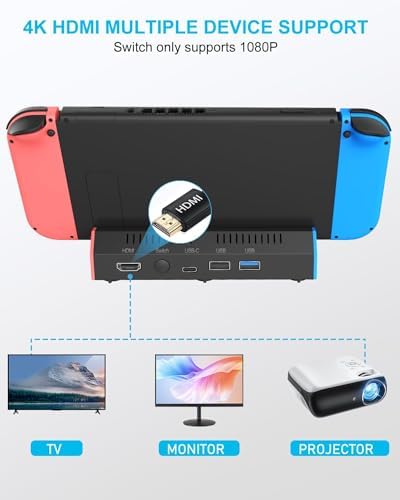iPLYGAM Switch Dock for Nintendo Switch1/OLED, Portable Switch Docking Station with 4K HDMI/USB Port/Type Port, Replacement for Nintendo Dock Charging Stand (NO Cable Included) - Image 3