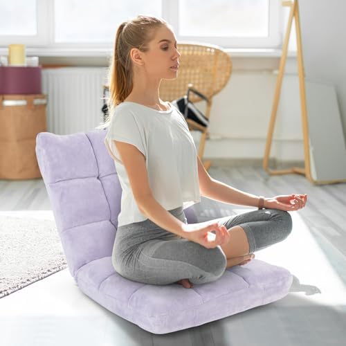 COSTWAY Floor Chair, Video Gaming Chairs with Back Support (Lavender) - Image 2