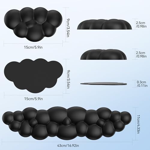 TECKNET Cloud Keyboard Wrist Rest Set, Cloud Wrist Rest with Non-Slip Base, PU Leather Wrist Pad for Keyboard with Ergonomic Memory Foam for Computer Laptop Office Gaming and Pain Relief, Black - Image 2