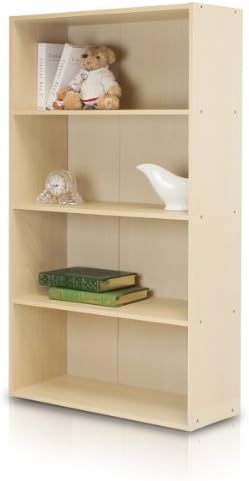 Furinno PASIR Book Shelf, 4-Tier Bookshelf, Bookcase with Open Shelf, 9.4 x 23.6 x 41.7, for Living Room, Bedroom, Home Office, Steam Beech by Furinno-FitsYourSpaceFitsYourBudget