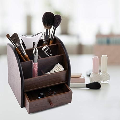 Siveit Wooden Desktop Organizer with Drawer, Multifunctional Office Supply Storage - Remote Control Caddy Holder - Image 6