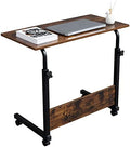 TV Tray Bed Side Table, Portable Rolling Desk Hospital Bed Laptop Table, Small Standing Desk with Wheels Adjustable Height for Sofa, Bedside, Tablet Use, Secure Non Tilt, 31.5" W, Brown by NAICKUC