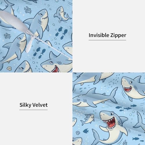 Shark Lover Gifts Pillowcase Set of 2 Sharks Ocean Animals Theme Throw Pillow Covers Shells for Couch Office Bedroom Home Decoration, 20"X20" - Image 3