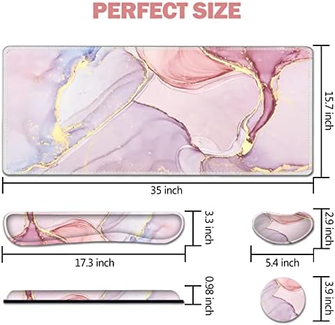 AIMSA Large Gaming Mouse Pad Set, Keyboard Wrist Rest Support Mouse Pad, Ergonomic Memory Foam Multifunctional Extended Desk Mat 35x15.7in Anti-Slip Rubber Base for Office Home, Pink Purple Marble - Image 7