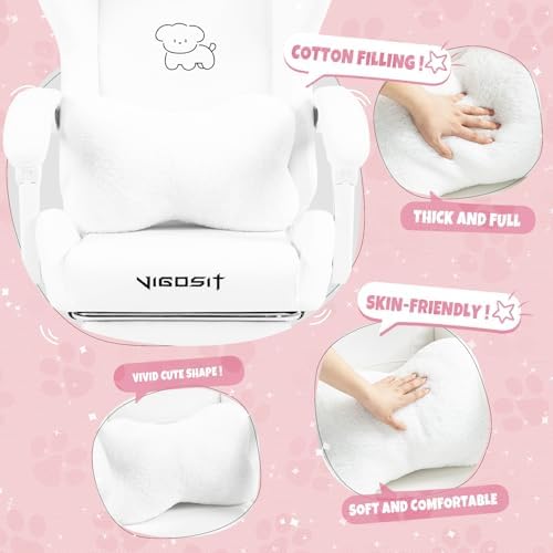 Vigosit White Dog Gaming Chair - Kawaii Design for Competitive Gamers & Adults, Ergonomic High Back with Lumbar Support, 310lbs Capacity - Image 5