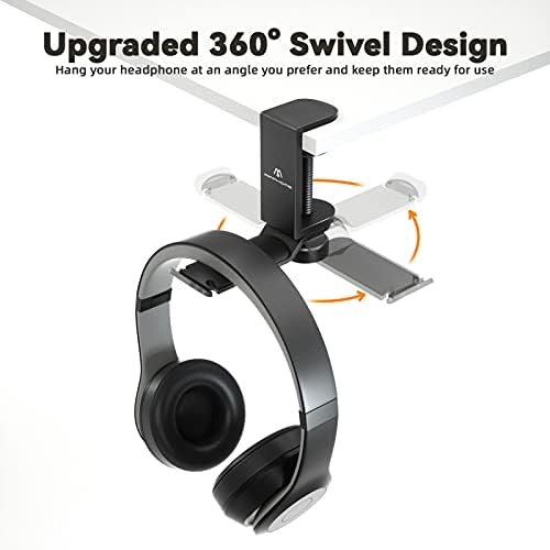Under Desk Headphone Stand - 360 Degree Rotating Aluminum PC Gaming Headset Holder with Cable Organizer, Adjustable Screw Clamp Hanger for Heavy Headphones, VR Glasses & Bags, Universal Fit - Image 6