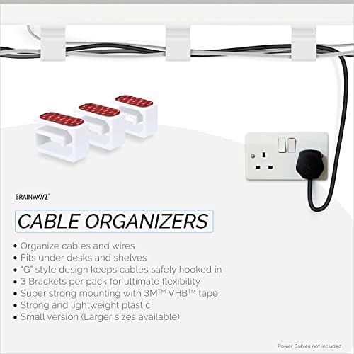 3pc VHB Adhesive Cable Organizer Holder, for Heavy Cables, PC Cords & Wires with Strong Adhesive, Under Desk Mount Management - Small (White) - Image 3