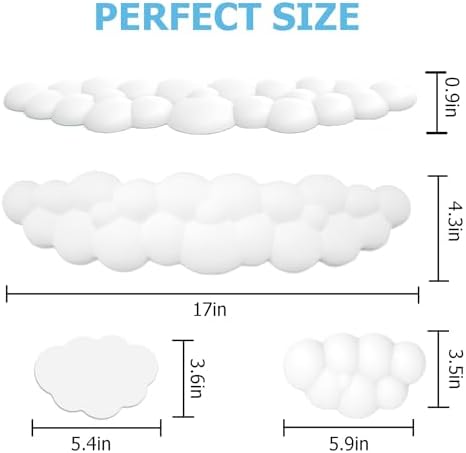 Cloud Wrist Rest Keyboard, Ergonomic Keyboard Wrist Rest Pad Set, White | PU Leather Memory Foam Wrist Rest for Computer Keyboard, Cute Mouse Wrist Rest for Gaming, Office, Home, Typing Pain Relief - Image 6