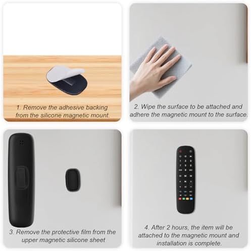 Penitue 4pcs Magnetic Remote Control Holder, Wall Mount Stronger Magnetic Silicone TV Remote Holder No-Drill Self-Adhesive Storage Caddy Rack for Home Bedroom (Black) - Image 5