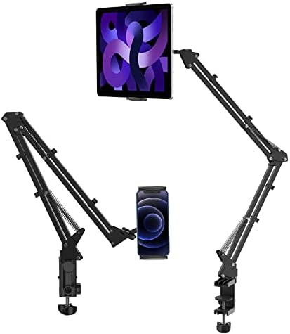 ULANZI T2 Adjustable Tablet Holder for Desk, Carbon Steel Tablet Phone Stand for Bed, Flexible Tablet Arm Clamp Compatible with iPhone 17 16 15 Pro iPad Kindle Galaxy Tab 4.6-12.9 Inch Devices by ulanzi