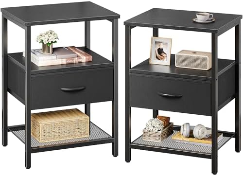 Huuger Nightstand Set of 2, Night Stand with Fabric Drawer, Mesh Shelf by Huuger