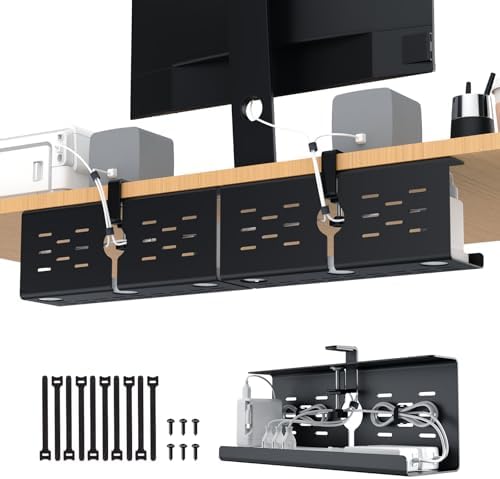 KEEGH 16 in Under Desk Cable Management Tray, Metal Cord Organizer, 2 Pack by KEEGH