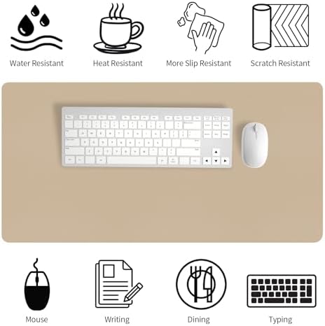Bloss Beige Desk Mat 23.6" x 13.8", Desk Matt for Desktop, Large Leather Mouse Pad Waterproof, Computer Mat for Office Work/Home/Decor/Protector - Image 5