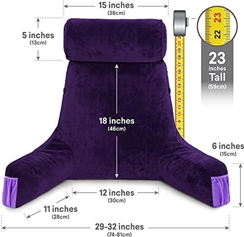 Husband Pillow Medium Reading Pillow with Arms - 23" Backrest for Sitting Up in Bed - Firm Support Bed Rest Pillow for Adults, Neck Roll, Removable Cover - TV, Reading, Lounging - Purple - Image 4