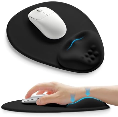 Palm-Rest and Wrist-Hugging Mouse Pad Wrist Rest, Ergonomic Wrist Support with Curve Fitting Cushioned Memory Foam for Carpal Tunnel Pain Relief, 9.9 x 8.3 Inch, Dark Night Black by Unknown