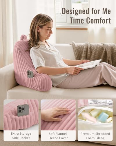 Blissful Diary Reading Pillow for Sitting in Bed, Flannel Back Pillow Bed Sitting Up for Adult & Children, Backrest Cushion for Sit Up in Couch or Floor, Dorm Essentials, Plush Pink - Image 3