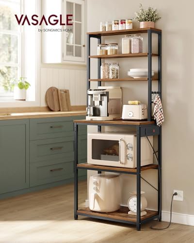VASAGLE Coffee Bar, 23.6 Inches 6-Tier Baker's Rack with 6 Hooks - Image 2