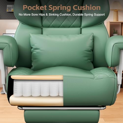 Vonesse Office Chair, Desk Chair with Soft Adjustable Armrests, Ergonomic High Back Gaming Chair with Lumbar Support, Executive Computer Chairs with Footrest (PU Leather, Green) - Image 6