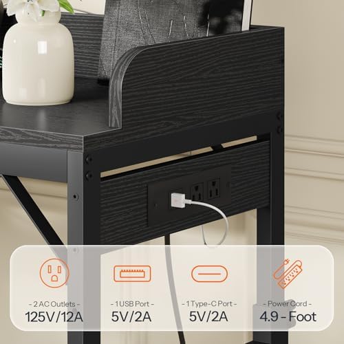 HOOBRO Overbed Table with Wheels, Rolling Table with Outlets & Light Strip for Queen Bed, Mobile Bed Desk & Drawer and Adjustable Height, Giant Computer Desk for Living Room, Black BB180UDDN01 - Image 5