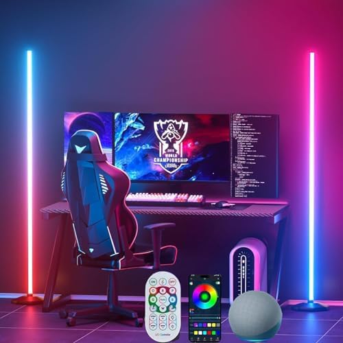 Corner Floor Lamp 2 Packs, Compatible with Alexa & Google Home, Smart RGB LED Corner Lamp with Music Sync 16M Colors 68+ Scene, APP and Remote Control, Ambient Lighting for Bedroom Living Gaming Room by Uocub