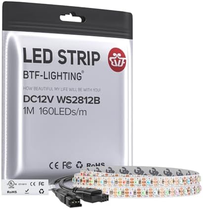 BTF-LIGHTING WS2812B LED Strip IC RGB 5mm 2020SMD DC12V 3.2FT 160LED/m by BTF-LIGHTING