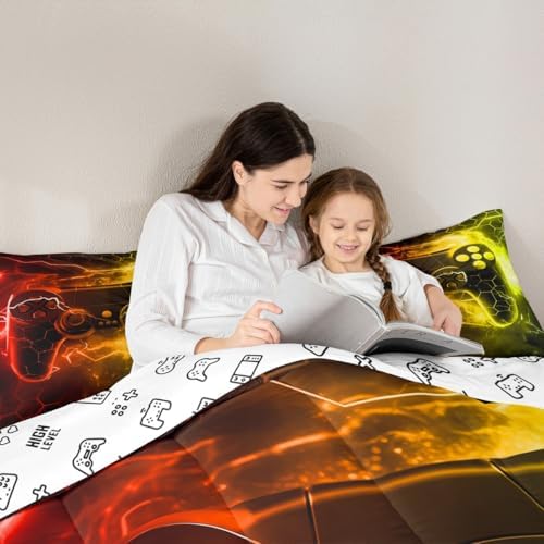 Feelyou Kids Boys Red Yellow Gamer Comforter Twin Size, Honeycomb Gaming Comforter Set for Lightning Gamer Bedding Set Game Duvet Set Bed Set Room Decor Quilt Set Bedding Collection - Image 6