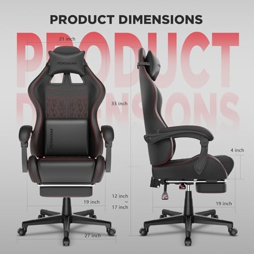 Ferghana Vintage PU Leather Gaming Chair, Ergonomic Gamer Chair with Massage, High Back Computer Office Chair with Footrest for Adults, Racing Style Reclining Video Game Chair (Black) - Image 3