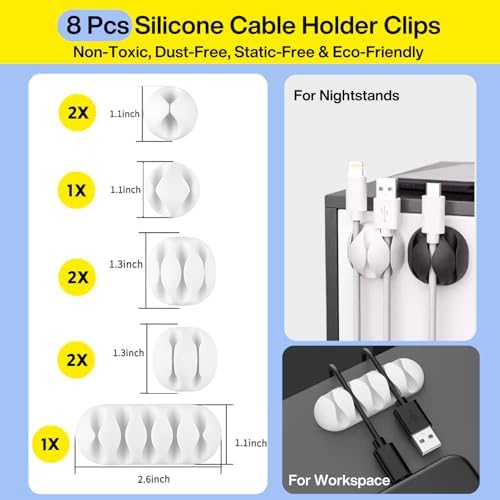 [313Pcs] Cable Management Kit, 67 Adhesive Cable Clips, Topavatop Desk Cord Organizer, 22 Reusable Cable Strap, 4 Cable Sleeve Split, 200 Nylon Cable Zip Ties with 20 Mounts for TV Office Home, White - Image 3