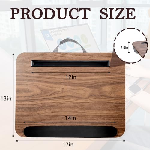 Portable Laptop Desk Fits Up to 16“ Laptops, with Tablet Slot, Built-in Cushion, Great for Home & Office,Lap Desk with Cushion (Brown with Wrist Rest, Medium) - Image 2