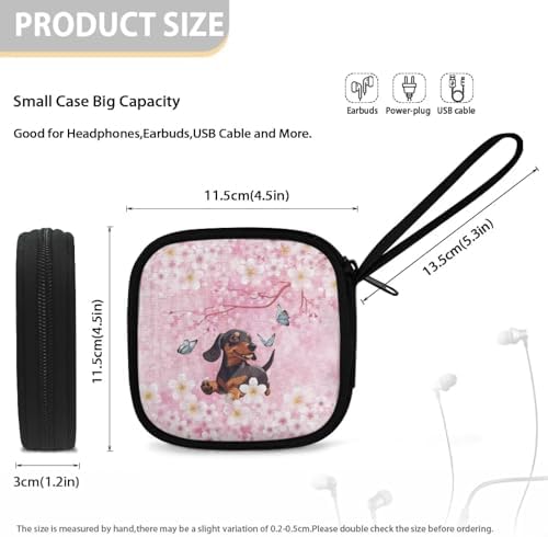 Cherry Blossom Dachshund Carrying Earphone Case Pouch Storage Bag Earbud Holder Mini Pouch Headset Storage Case Bags for Headphone, Bluetooth - Image 5