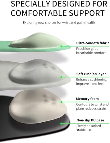 Palm-Rest and Wrist-Hugging Mouse Pad Wrist Rest, Ergonomic Wrist Support with Curve Fitting Cushioned Memory Foam for Carpal Tunnel Pain Relief, 9.9 x 8.3 Inch, Minty Green - Image 5