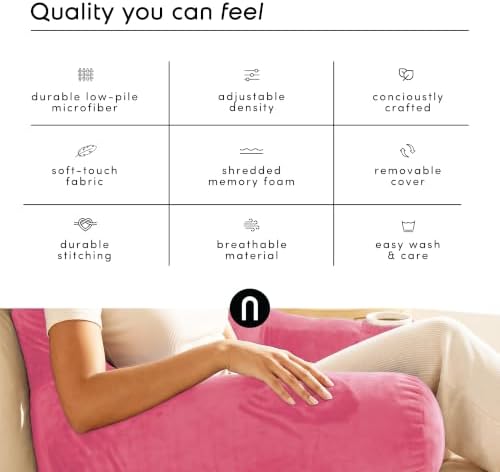 Nestl Reading Pillow for Bed, Back Pillow for Sitting Up in Bed, Light Pink | 18” Backrest Pillow with Arms, Adjustable Support, Shredded Memory Foam Fill, OEKO-TEX, College Dorm Essentials for Adults - Image 6