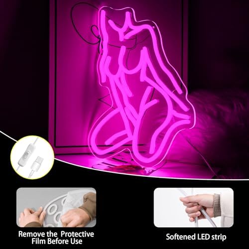 Lady Neon Sign for Wall Decor Beauty Miss Led Light Up Sign Bedroom Bar Club Party for Man Cave Room Hanging Pink Led Sign Art Birthday Decoration Gifts - Image 3