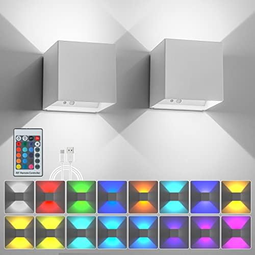 LED RGB Wall Lights for Room Decor, 16 Colors Remote Control, 6000mAh Battery Operated Rechargeable Dimmable Cordless Wall Sconces Set of 2 for Bedroom Living Room by SURPALIG