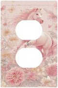 Outlet Covers Fantastical Pink Horse and Flowers Decorative 1 Gang Duplex Light Switch Cover Plate Single Electrical Receptacle Wall Plate Plug Switchplate Faceplate for Bedroom Decor by JOOJIAO