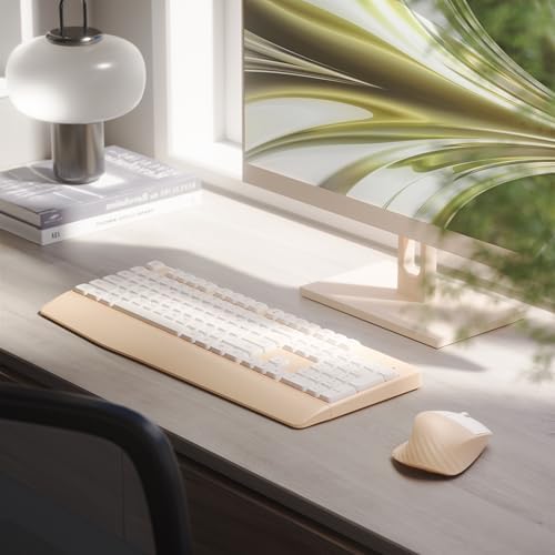 MPTOG Ergonomic Wireless Keyboard and Mouse Combo, Khaki White - Image 2