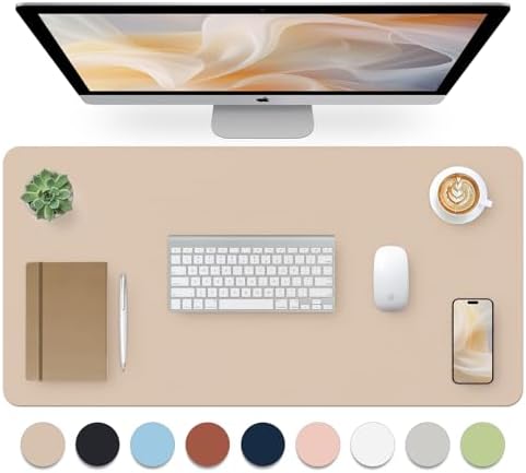Leather Desk Pad, Mouse Pad, Non-Slip Desk Protector Mat, Leather Desk Blotter, Computer Desk Pad, Waterproof Desk Mat for Office Home Decor - Beige (31.5×15.7 Inches) by Bloss