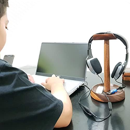 Headphone Stand, Solid Acacia Wood Headset Holder with Tray, Desk Organizer - Image 2