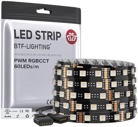 BTF-LIGHTING RGBCCT LED Strip UL Listed 16.4ft 60LED/m 300LED DC12V IP30 by BTF-LIGHTING