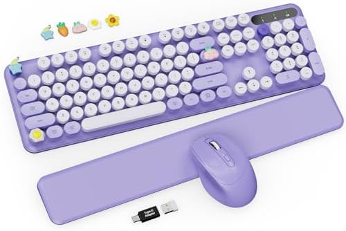 Wireless Keyboard and Mouse Combo, Cute Typewriter, Magnetic Wrist Rest by Trueque