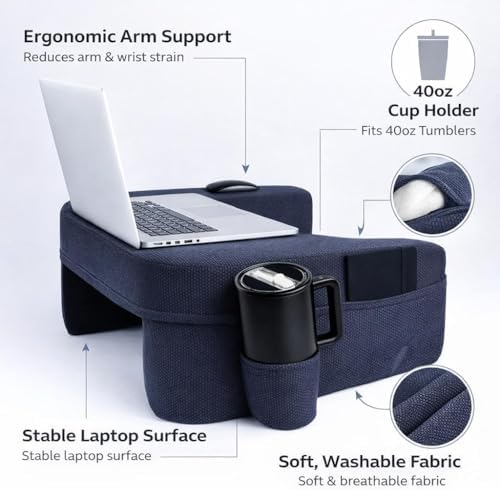 Lap Desk Pillow with 40oz Tumbler, Ergonomic Portable Laptop Desk Cushion for Bed with Arm Support, Gaming Pillow, Reading Pillow Arms, Lap Tray Cushion, Tablet & Laptop Lap Table Workstation - Image 4