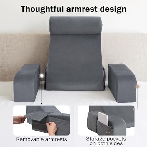 ENITYA 19" Reading Pillow for Bed with Firm Back Support & Big Pockets - Image 4