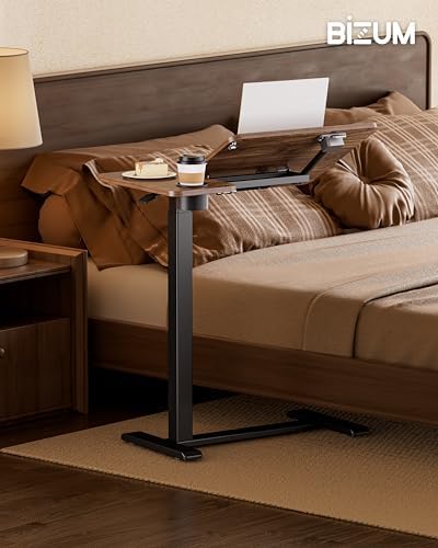BZIUM Overbed Bedside Table with Hidden Wheels, Adjustable Medical Tilt Top Hospital Bed Table Over The Bed, Rolling Desk Mobile Standing Desk (31.5x15.8, Walnut) - Image 2