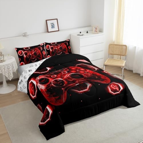 Feelyou Kids Red Gamer Comforter Set Full Size, Game Console Bedding Set Space Universe Gaming Comforter Boys Girls Gamepad Teens Duvet Set Bedroom Decor 3Pcs - Image 5