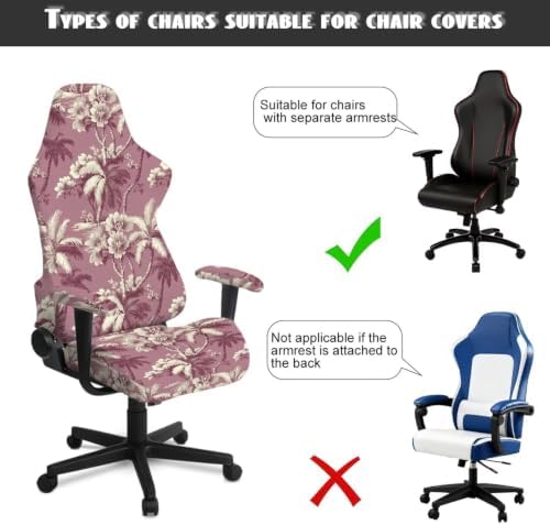 Gaming Chair Covers Slipcovers Vintage Palm Tree Gaming Chair Covers Pink Stretchable Computer Chairs Slipcover with Armrest Protectors for Home, Office, Workstation - Image 5