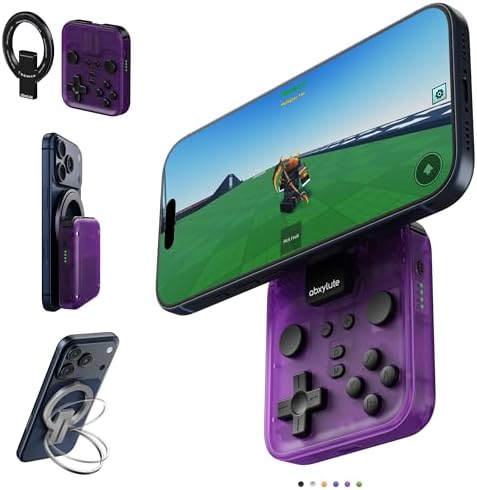 abxylute M4 Snap-On Mobile Gaming Controller for Android & iPhone, Switch 1&2, Portable Bluetooth Controller, Pocket-Sized Retro Arcade Phone Gamepad Kickstand, Dual Joystick Turbo Pro Gaming Magnetic (Purple) by abxylute