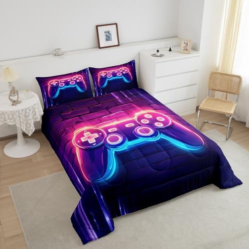 Feelyou Gamer Comforter Set Toddler Size, Pink Gamer Bedding Set Gaming Comforter Game Room Decor Duvet Set Durable Bed Set 2Pcs - Image 3